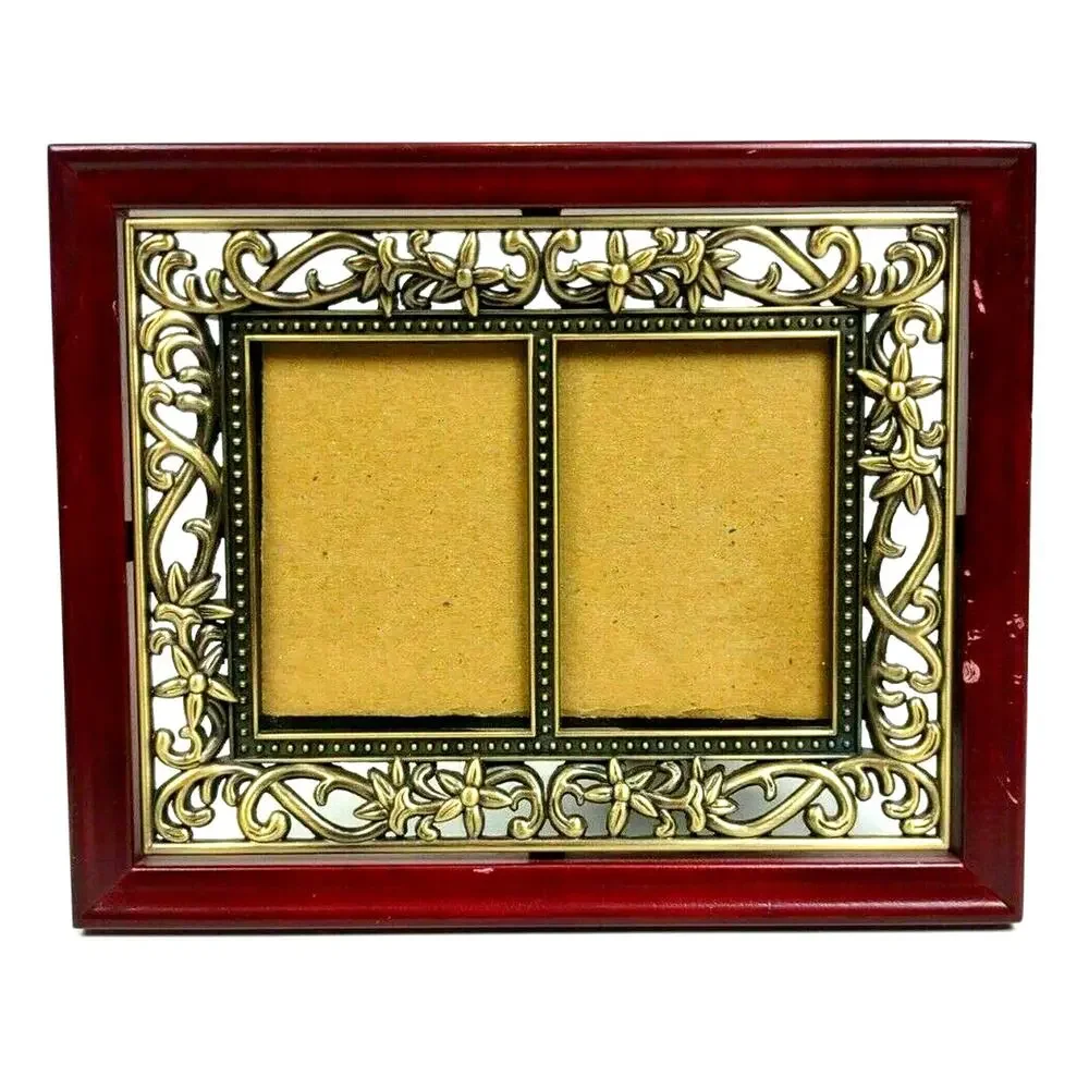 Vintage Cherry Wood Divided Photo Frame Connoisseur Fleur De Lis 2.5” x 3.5”